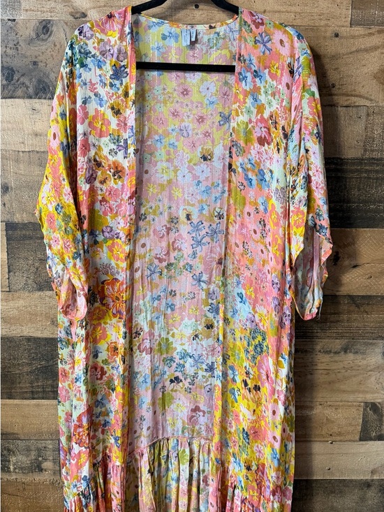 Blank London Other - Blank London Anthropologie Floral Shimmer O/S Pink Gold Kimono Cardigan Robe